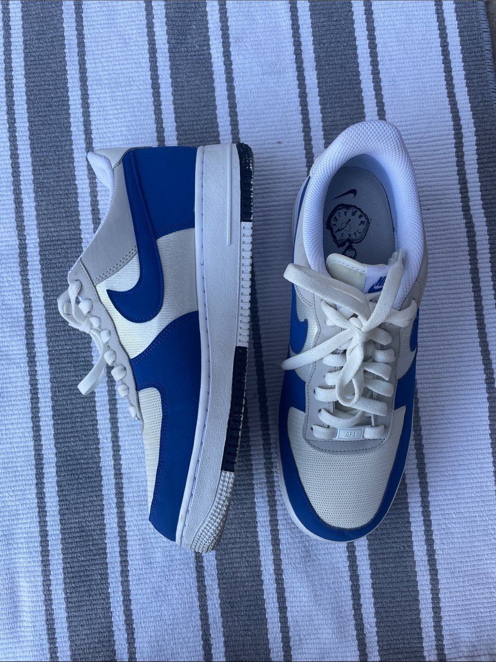 Nike mens Blue and White Low-Top Sneakers with Swoosh Air Force 1